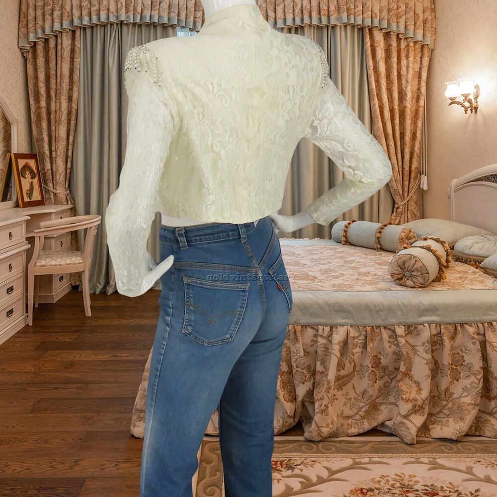Eclectic Beaded Lace Crop Top Jacket Vintage XS